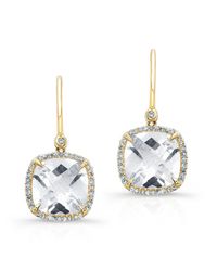 Anne Sisteron - 14kt Yellow Gold White Topaz Diamond Cushion Cut Earrings - Lyst