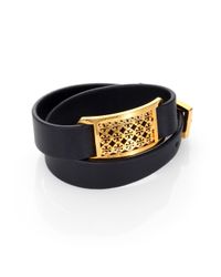 Tory Burch | Black Kinsley Saffiano Leather Double-Wrap Bracelet | Lyst