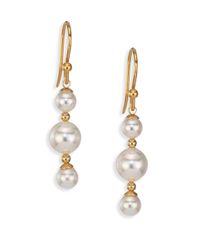 Majorica | Metallic 5mm-8mm White Pearl Triple-drop Earrings | Lyst