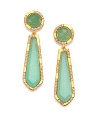 Mija | Light Green Jade & White Sapphire Oblong Drop Earrings | Lyst