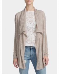 White + Warren | Brown Cotton Slub Drape Front Cardigan | Lyst