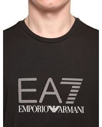 EA7 | Black Logo Printed Cotton Jersey T-shirt for Men | Lyst
