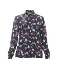 MSGM - Blue Cat Printed Silk Satin Shirt - Lyst