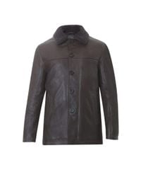 DESA NINETEENSEVENTYTWO - Brown Leather Coat With Fur Collar for Men - Lyst