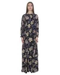Tory Burch | Black Silk Indie Maxi Dress With Floreal Print | Lyst