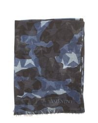 Valentino - Blue Camouflage Printed Scarf - Lyst