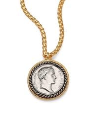 Kenneth Jay Lane | Metallic Framed Coin Long Pendant Necklace | Lyst