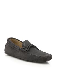 Tod's | Gray Suede Gommini Tie-front Drivers for Men | Lyst