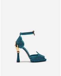 Dolce & Gabbana - Blue Sandal In Soft Lurex And Mordoré Nappa Leather With Sculpted Heel - Lyst