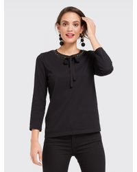 Draper James Black Embellished Long Sleeve Tee