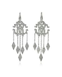 Roberto Cavalli | Metallic Rc Luxe Silver Metal Earrings W/crystals | Lyst