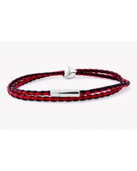 Tateossian - Double Strand Red And Black Leather Scoubidou Bracelet With Silver Nugget for Men - Lyst