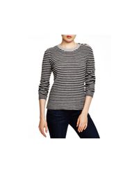 Aqua | Gray Cashmere Cashmere Ottoman Stripe Button Shoulder Sweater | Lyst