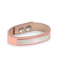 Saint Laurent | Pink Signature Plaque Leather Bracelet/silvertone | Lyst