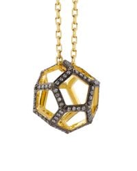 Noor Fares | Metallic Hollow Dodecahedron Pendant in Yellow Gold and White Diamonds | Lyst