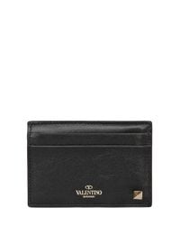 Valentino | Black Rockstud Leather Card Holder | Lyst