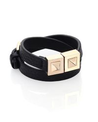 Valentino | Black Two-stud Leather Wrap Bracelet | Lyst