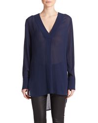 VINCE | Blue Long-sleeve Crepe Sweater | Lyst
