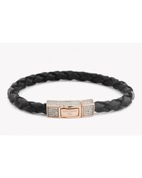 Tateossian | Single Wrap Black Leather Scoubidou Bracelet With White Diamond And 18k Rose Gold Clasp for Men | Lyst
