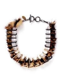 Venna | Brown Faux Fur Chain Link Choker Necklace | Lyst