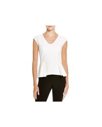 Aqua | White Cap Sleeve V-neck Peplum Top | Lyst