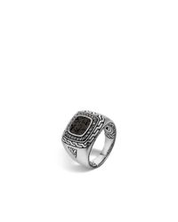 John Hardy | Classic Chain Signet Ring With Volcanic Lava, Black Sapphire | Lyst