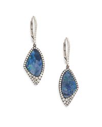Meira T | Blue Boulder Opal, Diamond & 14k White Gold Drop Earrings | Lyst