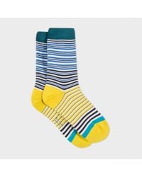 Paul Smith | Blue Women's Navy And Yellow 'mainline Stripe' Socks | Lyst