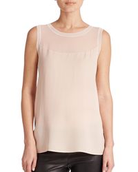 VINCE | Pink Sheer-inset Sleeveless Top | Lyst