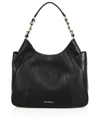 Ferragamo | Black Elle Leather Hobo Bag | Lyst