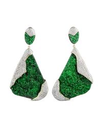 Kara Ross | Green Petra One-of-a-kind Earrings In Uvarovite And Pave Diamonds | Lyst