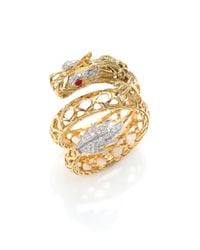 John Hardy | Metallic Naga Diamond, Ruby & 18k Yellow Gold Dragon Coil Ring | Lyst