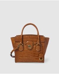Lauren by Ralph Lauren Small Brown Leather Handbag With Mock-croc Embossing