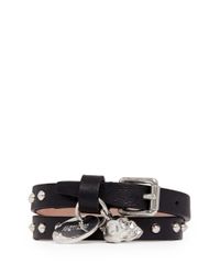 Alexander McQueen | Black Double Wrap Skull Charm Stud Leather Bracelet | Lyst