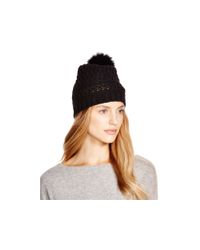 Diane von Furstenberg | Black Chunky Hat With Fox Fur Pom-pom | Lyst
