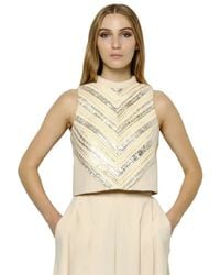 Proenza Schouler | Natural Pleated Crepe Cloque Top | Lyst