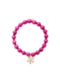 Sydney Evan | Pink Diamond Clover Charm Beaded Bracelet | Lyst