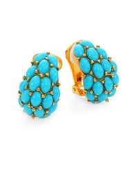 Kenneth Jay Lane | Blue Cabochon Clip-on J-hoop Earrings | Lyst