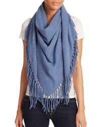 White + Warren | Blue Fringed Cashmere Triangle Scarf | Lyst