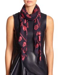 Alexander McQueen | Blue Charm Skull Silk & Modal Scarf | Lyst