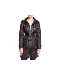 Cole Haan | Black Quilted Coat With Leather Trim | Lyst