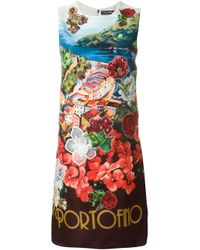 Dolce & Gabbana | Black Printed Cotton-blend Shift Dress | Lyst