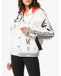 Versace White Logo Print Hooded Denim Jacket