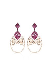 Bochic | Red White Diamond Openwork Earrings with Ruby | Lyst