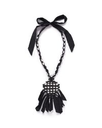 Lanvin | Black Taffeta Ribbon Faux Pearl Necklace | Lyst
