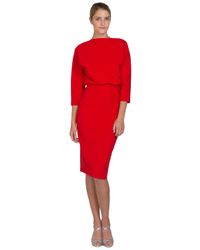 Badgley Mischka | Red Dolman-Sleeve Day Dress | Lyst