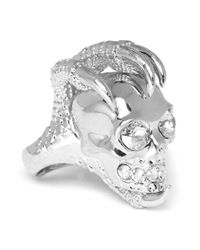 Alexander McQueen | Metallic Rock Crystal Large Skull Claw Ring | Lyst