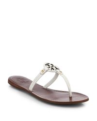 Tory Burch | White Mini Miller Snake-embossed Leather Logo Thong Sandals | Lyst