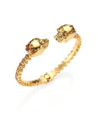 Alexander McQueen | Metallic Twin Skull Studded Cuff Bracelet/Goldtone | Lyst