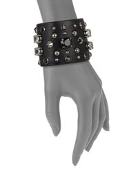 Miu Miu | Black Embellished Wide Leather Cuff Bracelet | Lyst